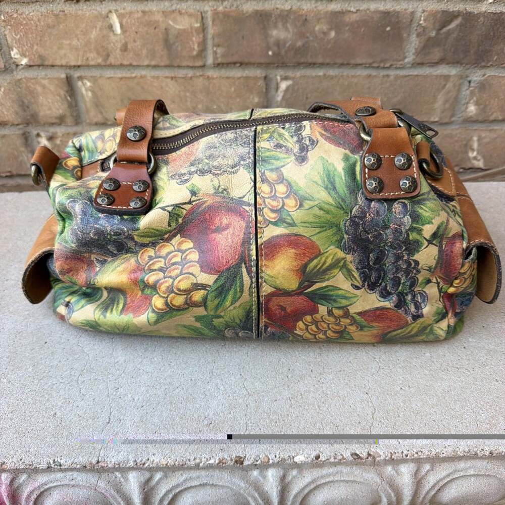 Patricia Nash Vintage Heritage Leather Floral Fruit Tapestry Satchel ShoulderBag
